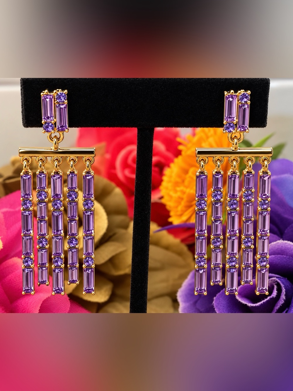 BRAND NEW Light amethyst color dangling crystal earrings, 🔥18k gold plated. - Picture 2 of 3